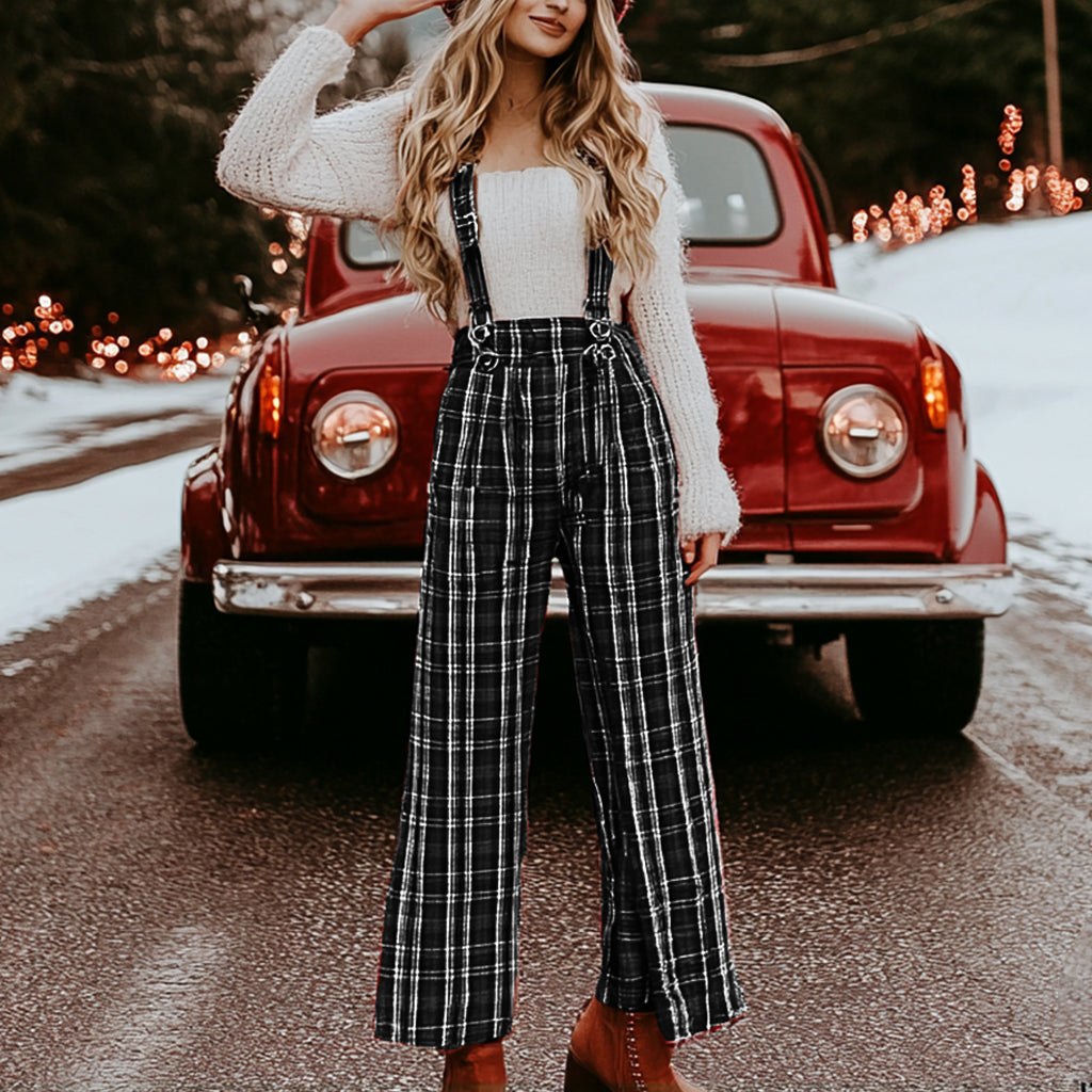 Women Christmas Check Print Jumpsuit