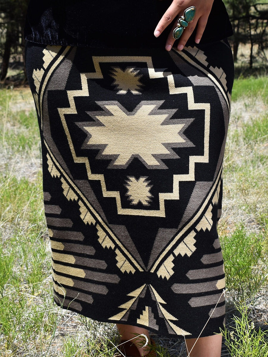 Women's Vintage Ethnic Aztec Print Knitted Skirt