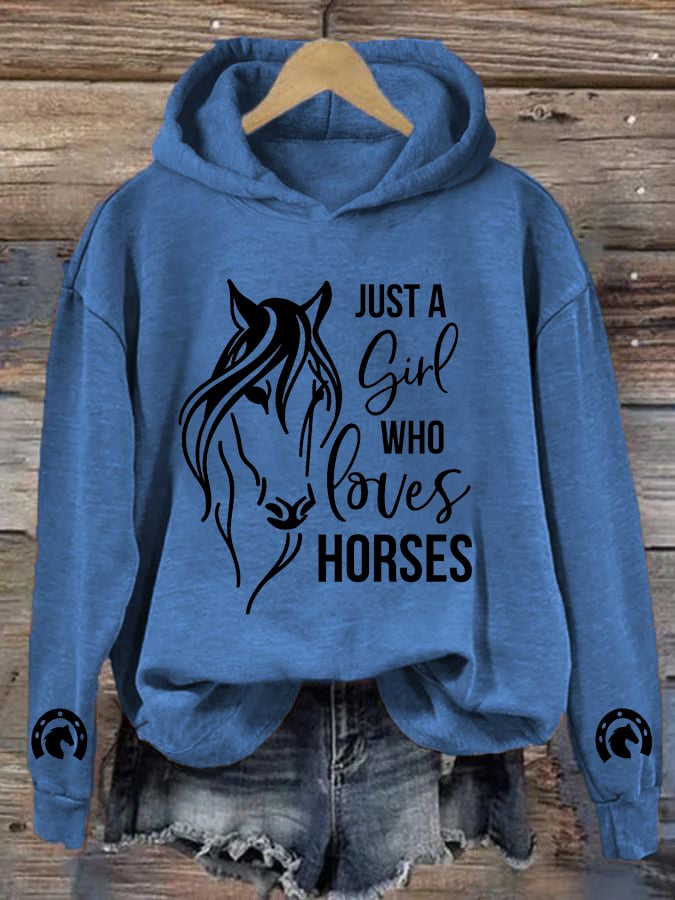 🐴Women's Just A Girl Who Loves Horses Print Hooded Sweatshirt