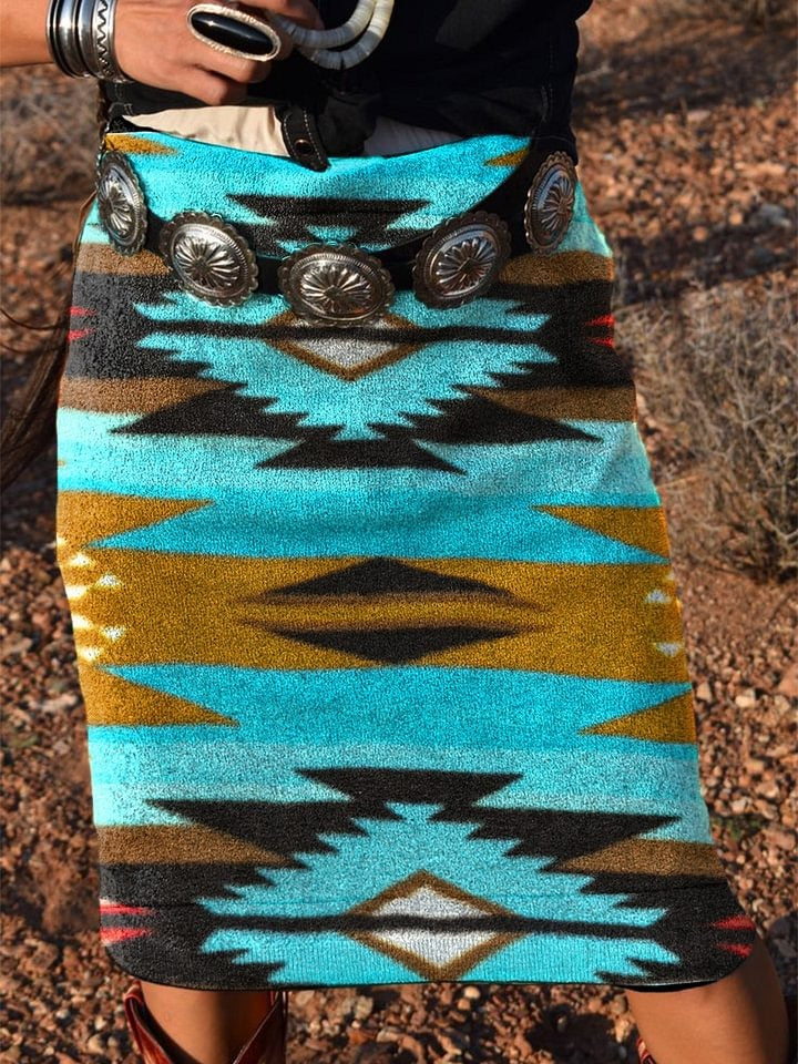 Women's Vintage Ethnic Aztec Print Knitted Skirt