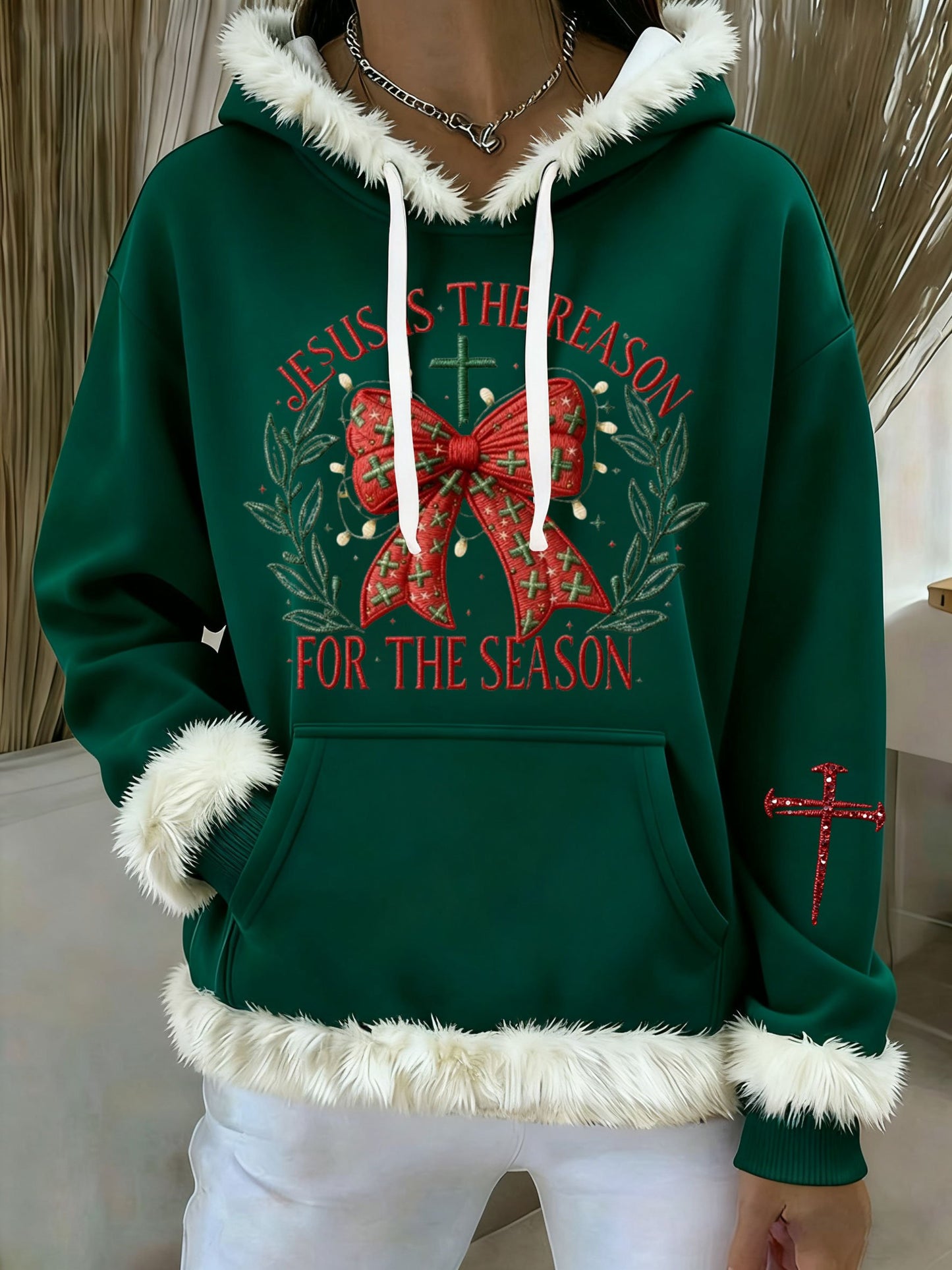 Women's Casual Christmas JESUS IS THE REASON FOR THE SEASON Plush Hoodie