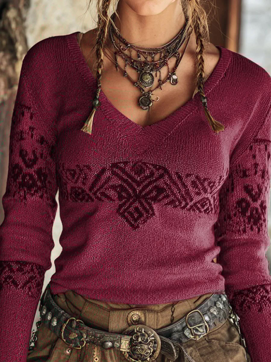 Women's Retro Print Casual Pullover