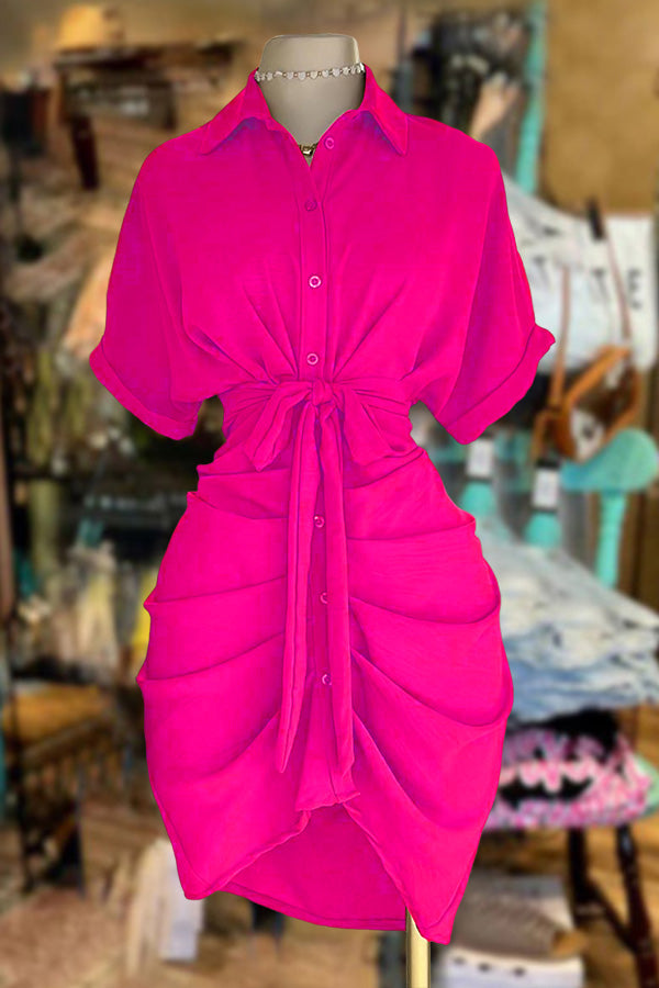 Casual Ruched Shirt Dress