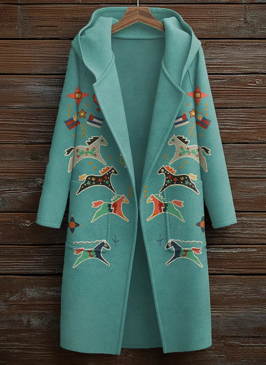 High Quality Vintage Print Casual Wool Coat