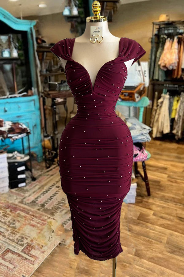 Burgundy Pearl Midi Dress