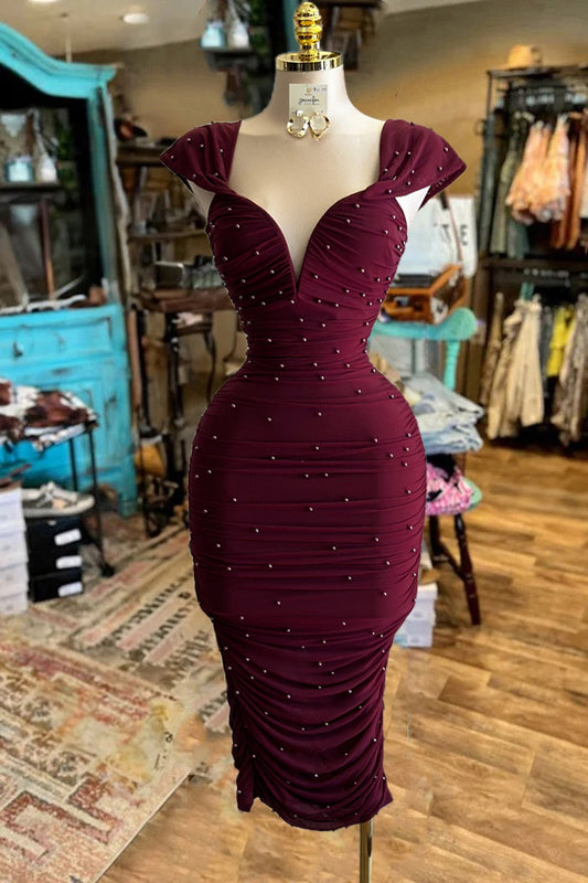 Burgundy Pearl Midi Dress