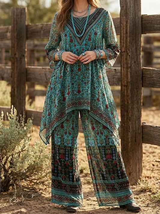 Vintage Floral Print Casual Suit