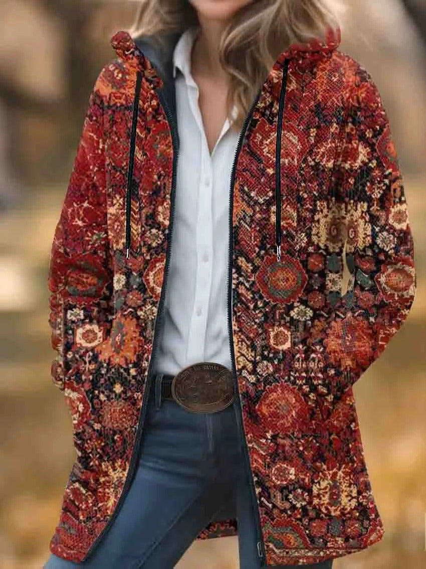 Aztec Print Unisex Plush Thick Long-Sleeved Cardigan Coat