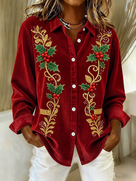 Women's casual Christmas corduroy shirt