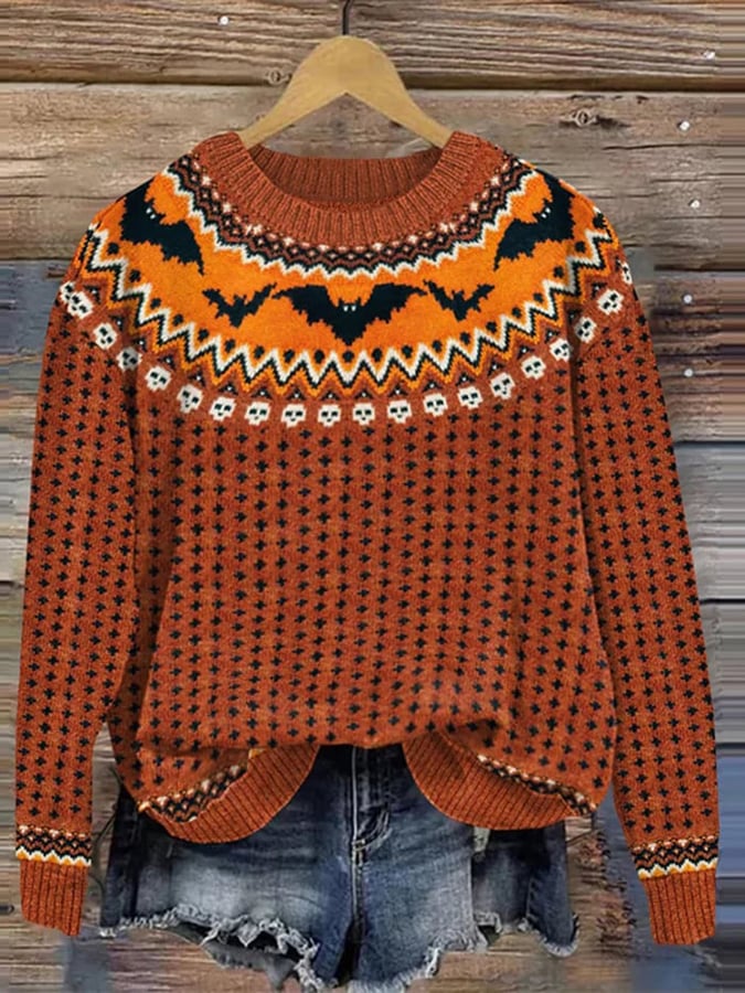 Women's Casual Round Neck Print Knitted Sweater