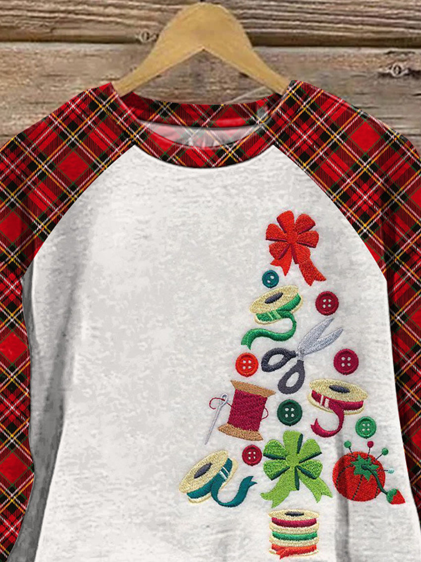 Lovely Embroidery Christmas Tree Art Printed Casual Sweatshirt