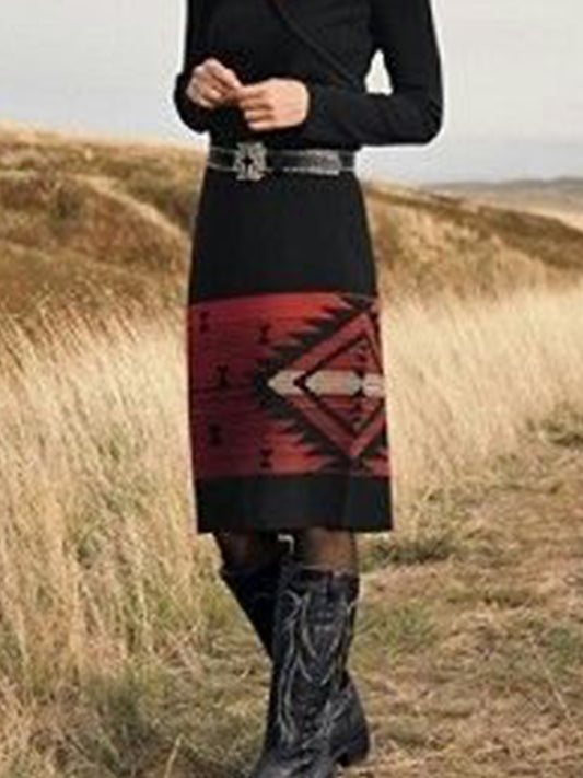 Women's Vintage Ethnic Aztec Print Knitted Skirt