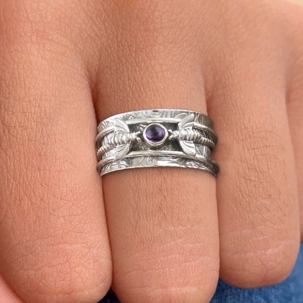 Sterling Silver Bee Purple Gemstone Meditation Ring