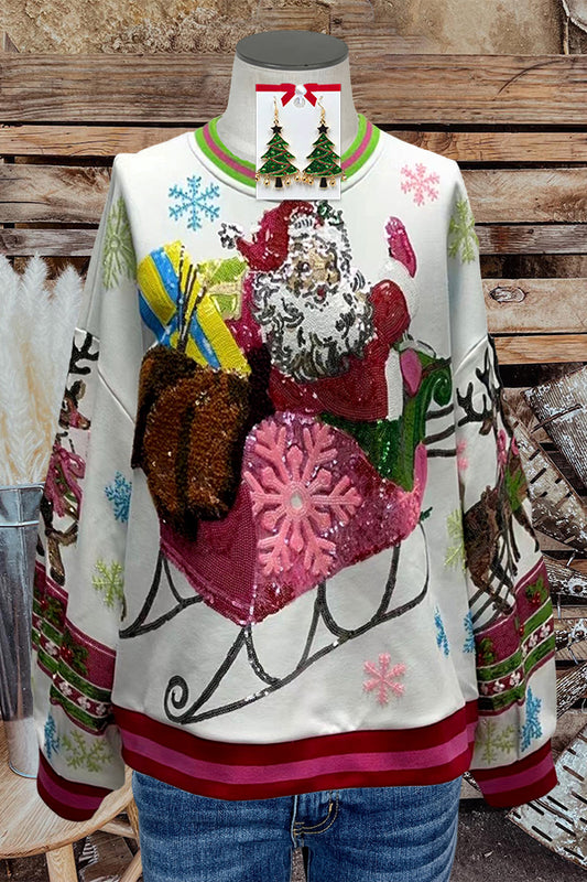 Santa Snowflake Print Sweatshirt