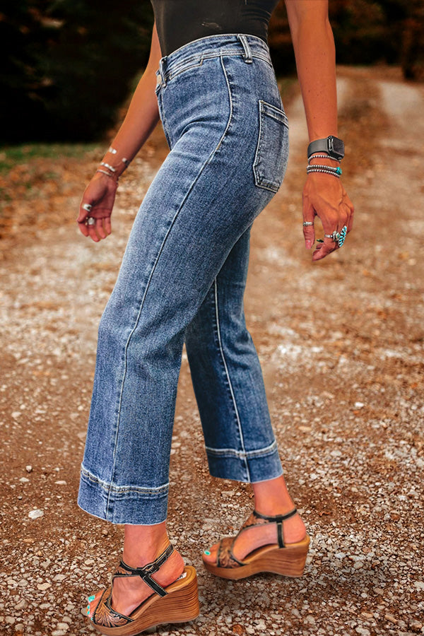 High Waist Washed Flared Jeans