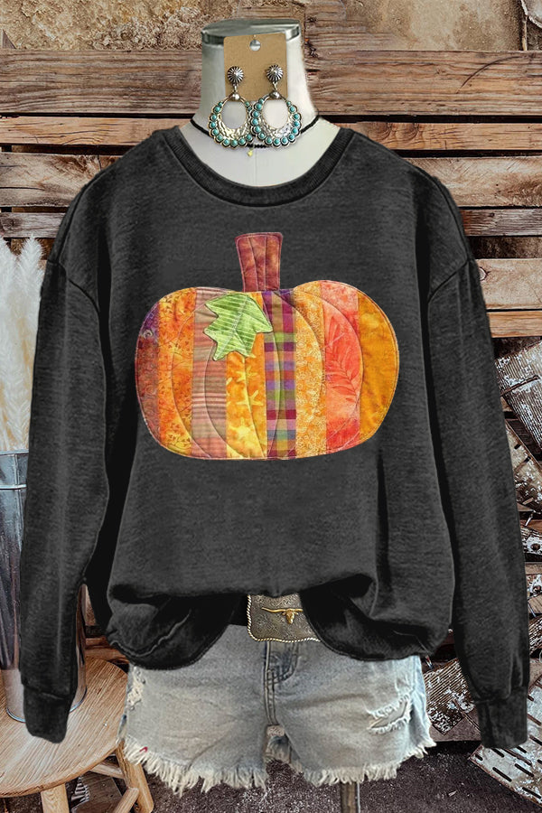 Cute Countryside Pumpkin Print Sweatshirt