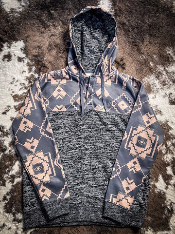 Western  Aztec Soft   Hoodie - Black/Tan