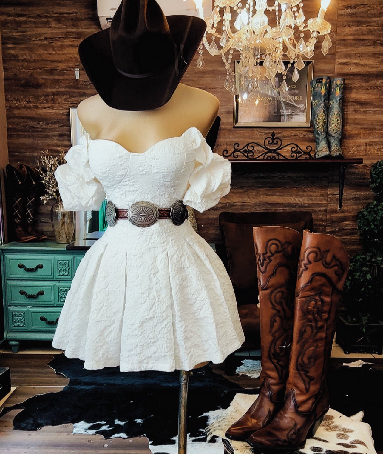 Western Off-Shoulder Mini Ruffle Dress