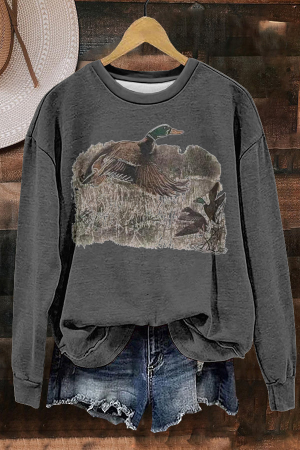 Cozy Camp Wild Ducks Print Sweatshirt