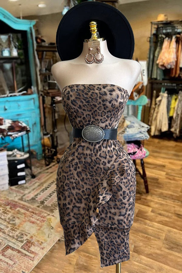 Vintage Strapless Cheetah Print Dress