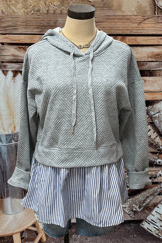 Striped Patchwork Textured Hoodie