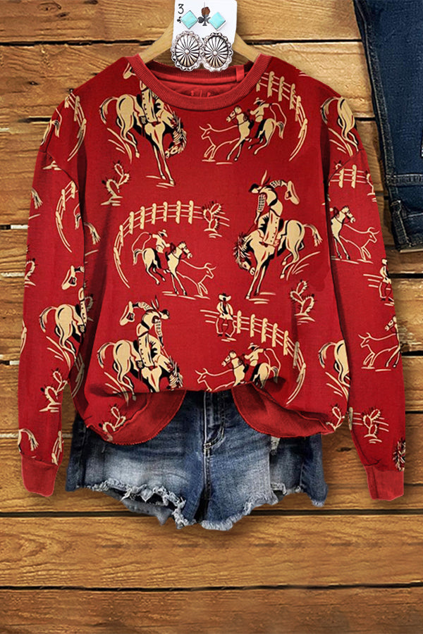 Contrast Color Western Print Sweatshirt