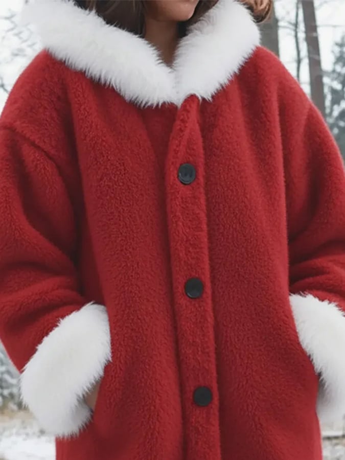 Women's Autumn/Winter Fur Collar Patchwork Coat