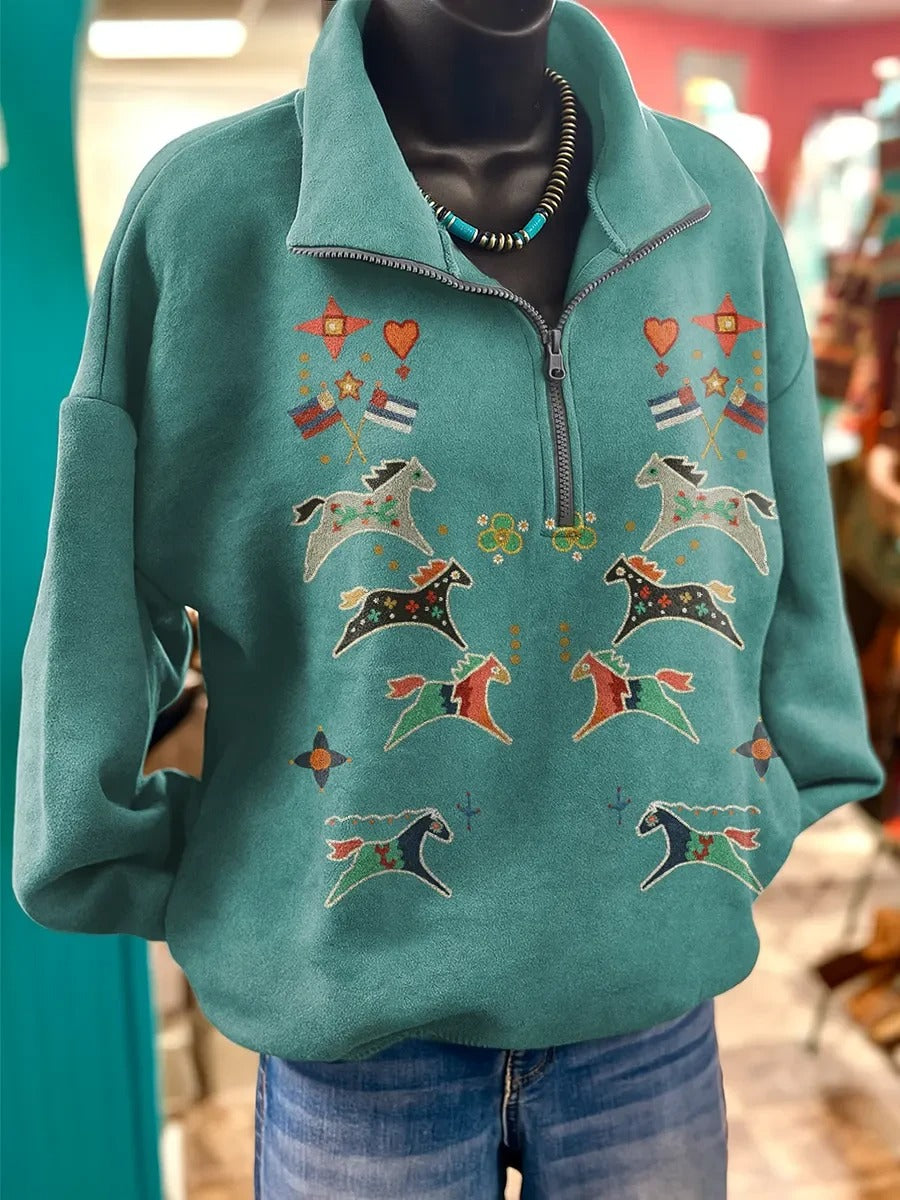 High Quality Vintage Print Casual Wool Coat