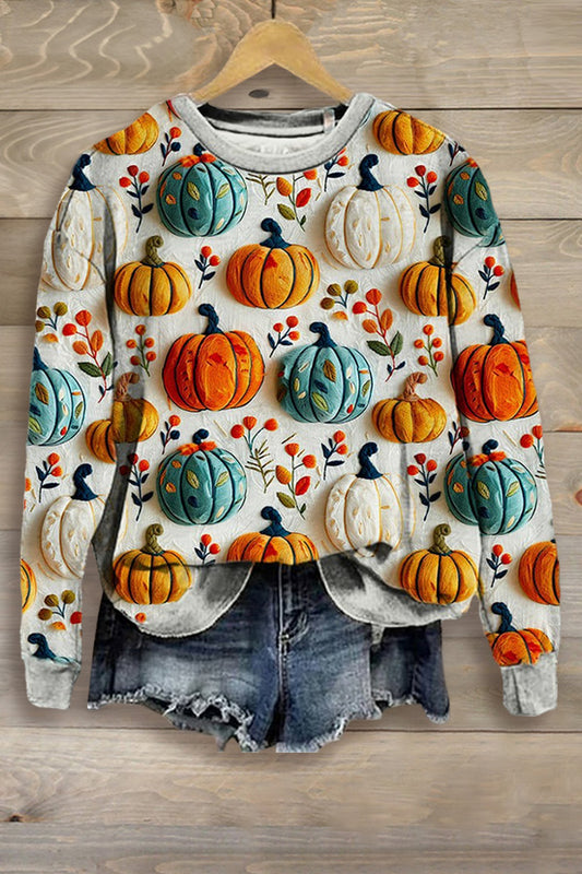 Unique Halloween Pumpkin Print Sweatshirt