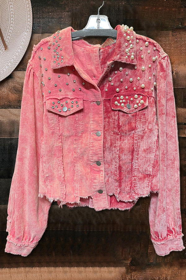 Rhinestone Pearl Washed Corduroy Jacket