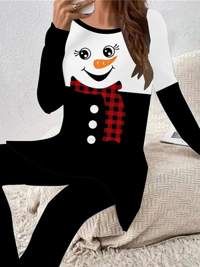 Women's Christmas Color Block Print Two-Piece Set