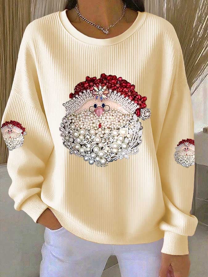 Women's Christmas Print Knitted Crew Neck Long Sleeve Top