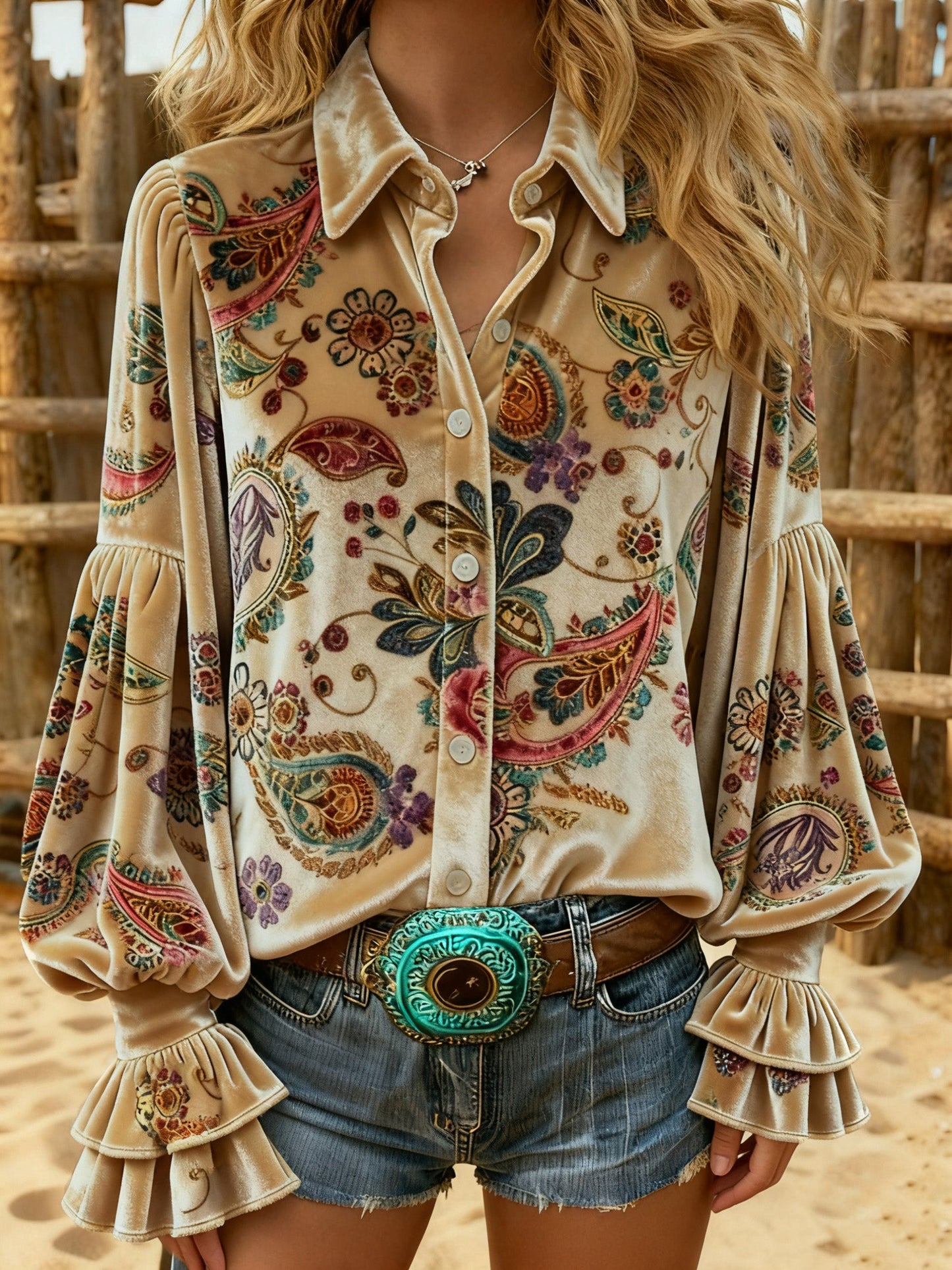 Retro Paisley Print Velvet Top