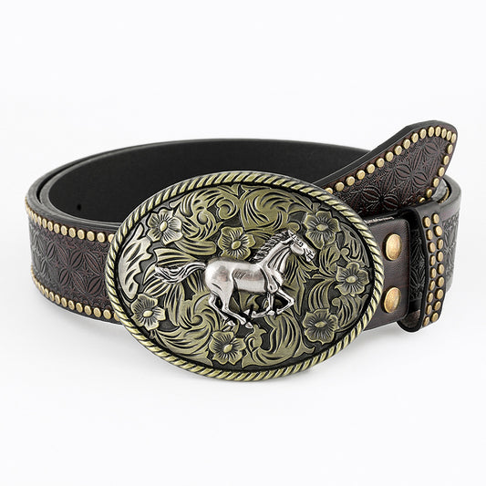 Retro Western Rivet Embossed Belt