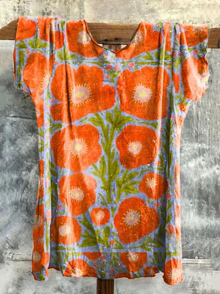 Women's Retro Hippie Floral Print Casual Classic T-shirt