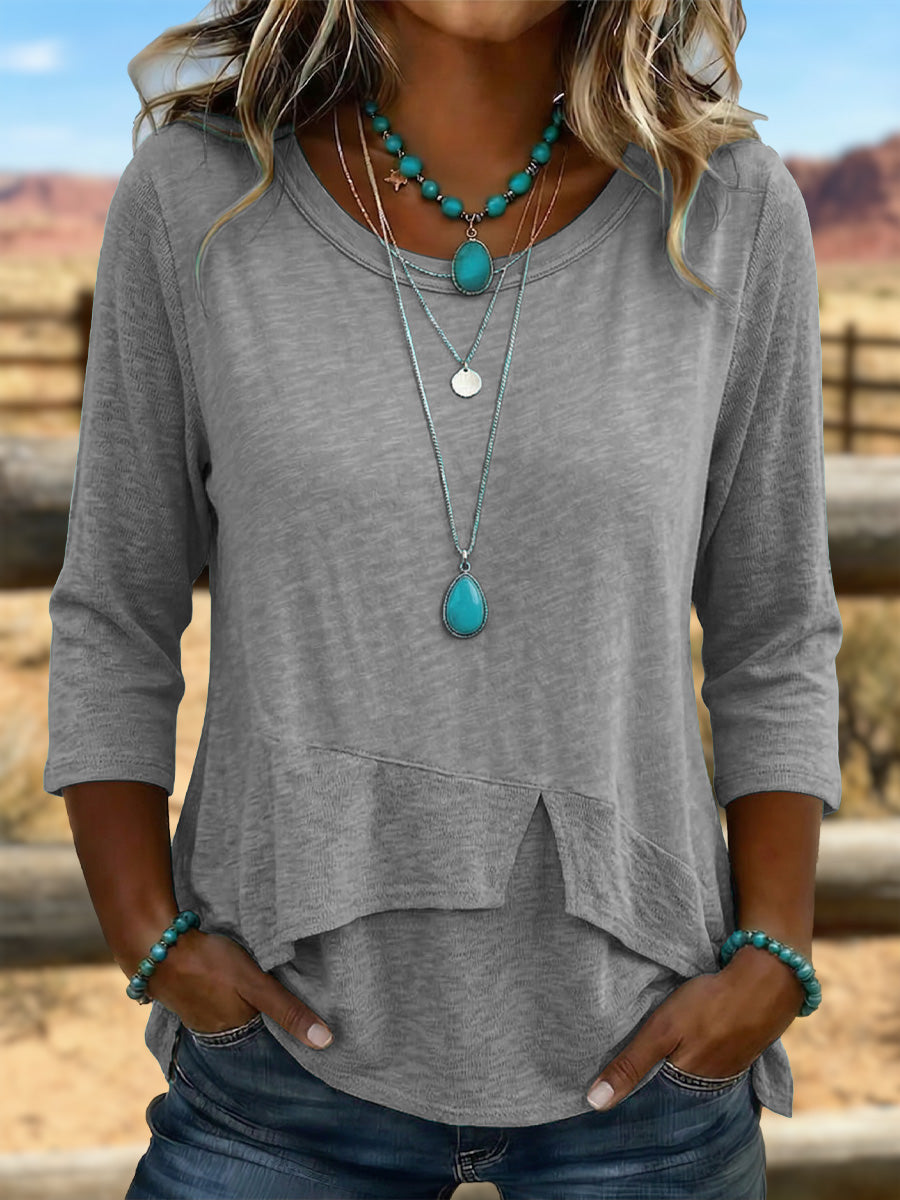 Vintage Art Knit Patchwork Asymmetrical Shirt