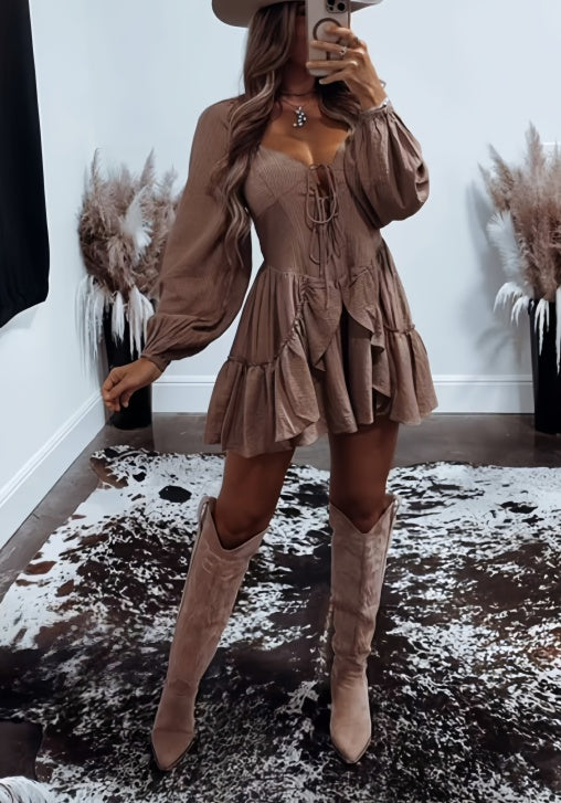 Shay Mocha Ruffled Sweetheart Romper