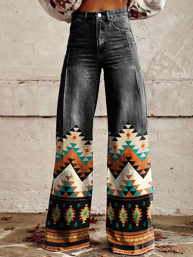 Women's Vintage Western Wide Leg Pants