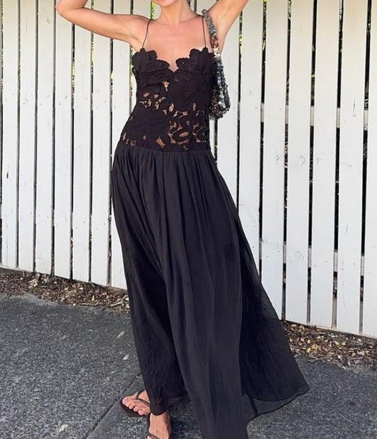 Black Strappy Floral Maxi Dress