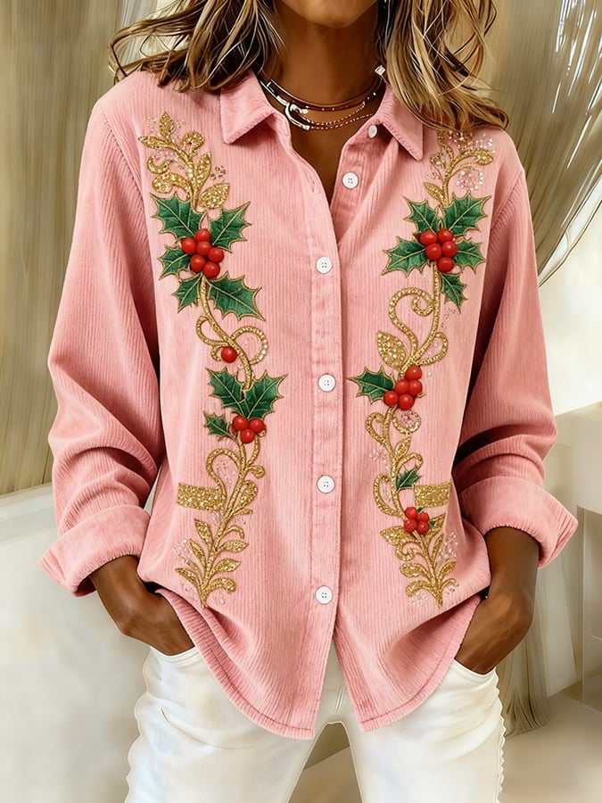 Women's casual Christmas corduroy shirt