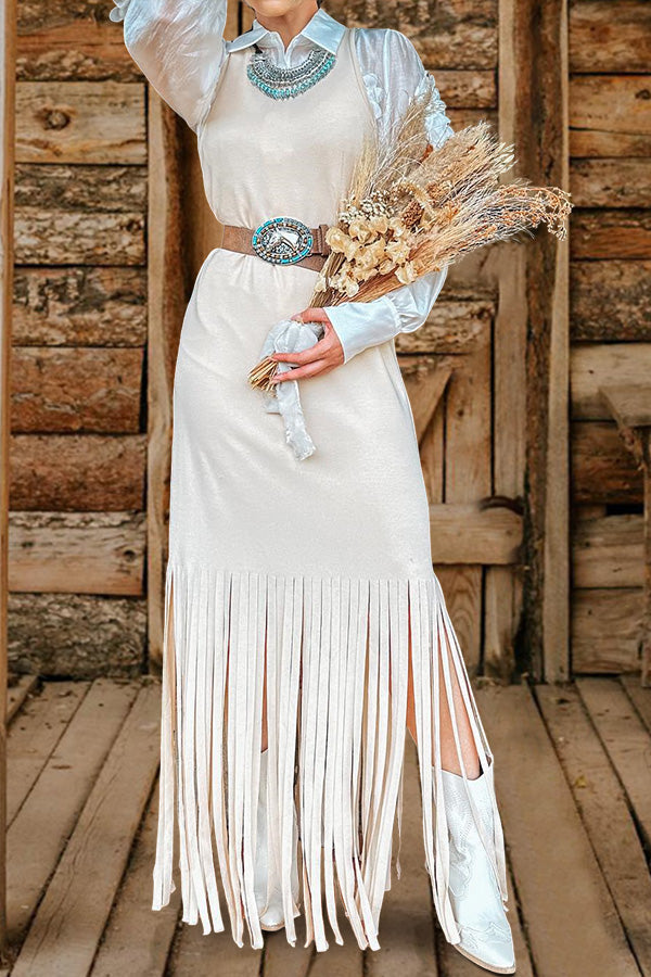 Vintage Long Fringed Hem Sleeveless Dress