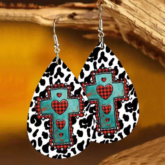 Cross Cow Drop Turquoise Earrings