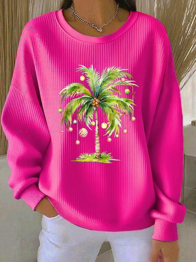 Women's Print Knit Crew Neck Long Sleeve Top