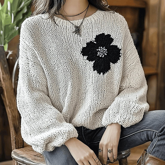 Women's Knitted Flower Elegant Casual Warm Sweater