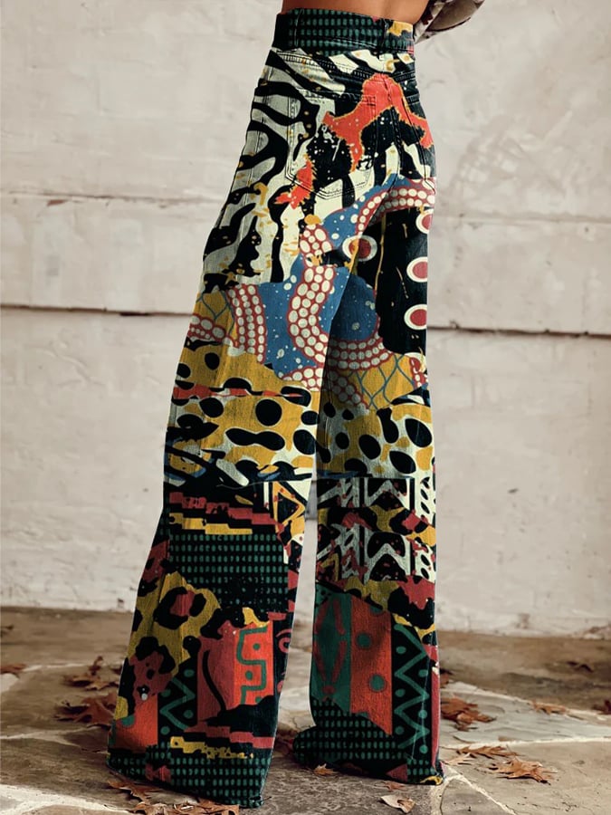 Women's Color Print Casual Wide Leg Pants