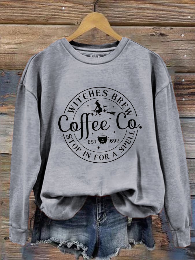 Women's Halloween Funny Coffee Co Witches Brew Prnted Sweatshirt