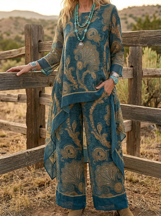 Vintage Floral Print Casual Suit