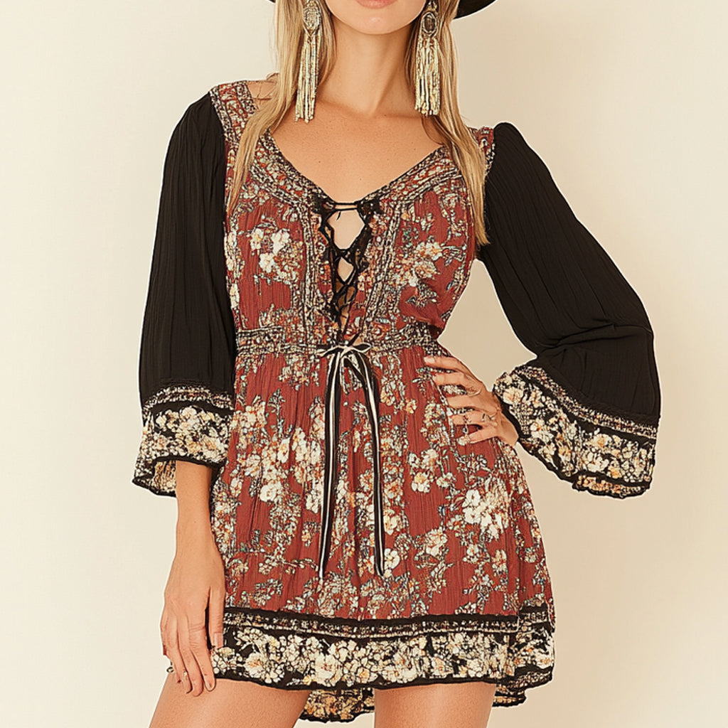 Retro Western Cowboy Style Casual Dress