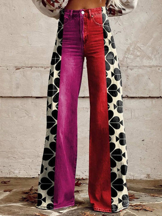 Women's Retro Pattern Print Casual Wide Leg Pants