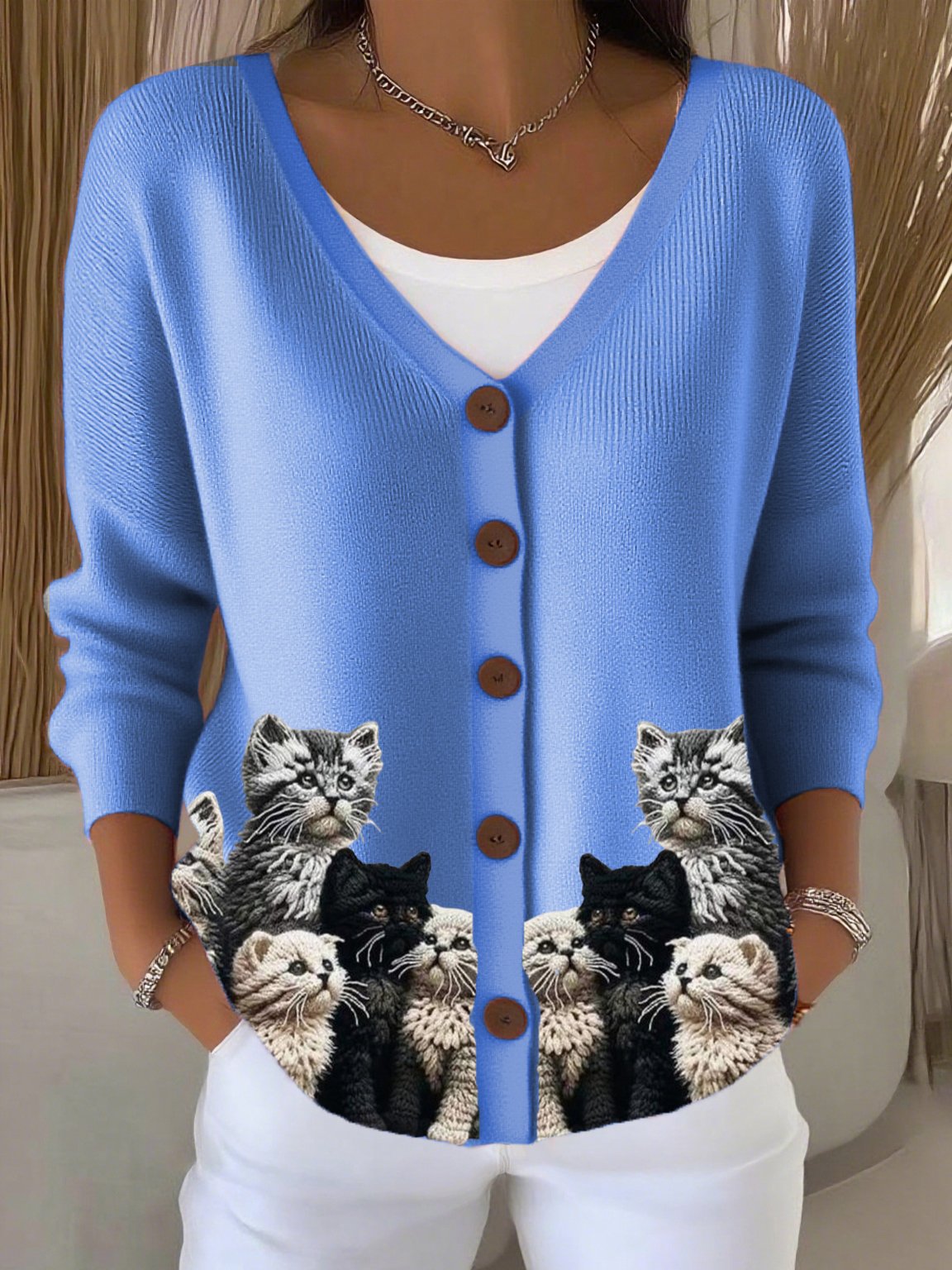 Women's cat print casual cardigan